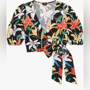 KATE SPADE women’s Summer Lilies Floral-Print Wrap Top
